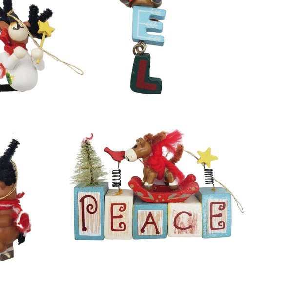 VTG Miniature Wood Reindeer Christmas Ornaments 11 pc Set Handmade Holiday Cute - Picture 2 of 9